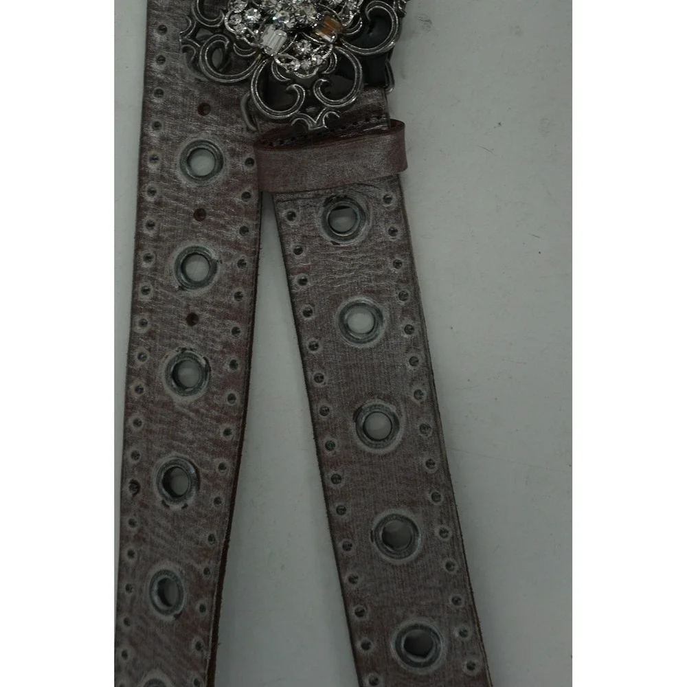 Streets‎ Ahead Belt Womens XL Brown Leather Grommet Rhinestone Buckle 14072
